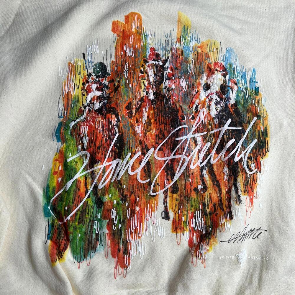 Vintage 80s Whittle‎ Artwear Horse Racing Sweatshirt Home Stretch Kentucky Derby - Picture 7 of 9